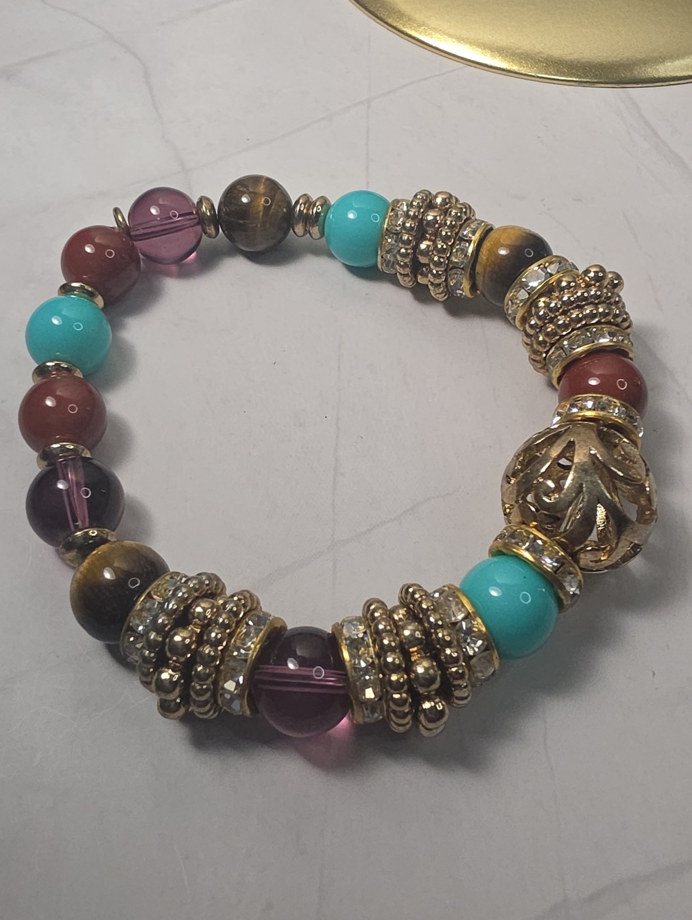 R.J. Graziano Turquoise, Purple, Brown & Gold Beaded Stretch Bracelet